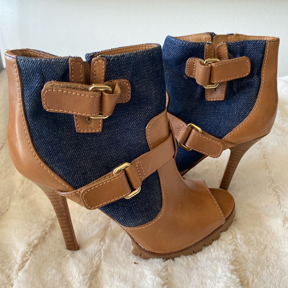 Tory Burch Brown and Blue Heeled Boots